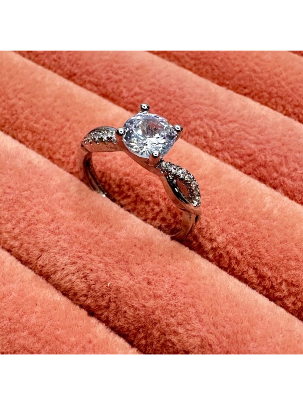 Silver-Tone Cubic Zirconia Engagement Ring Twisted Band Design Size 7 Adjustable - Picture 2 of 8